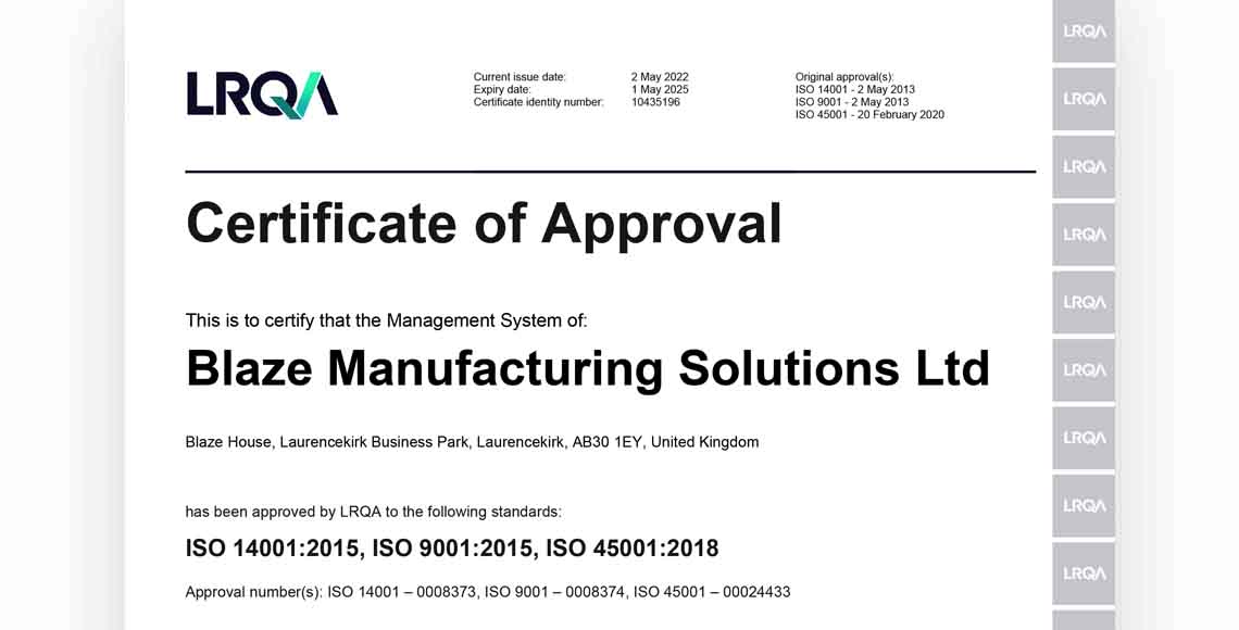 ISO Business Assurance Accreditation for Blaze